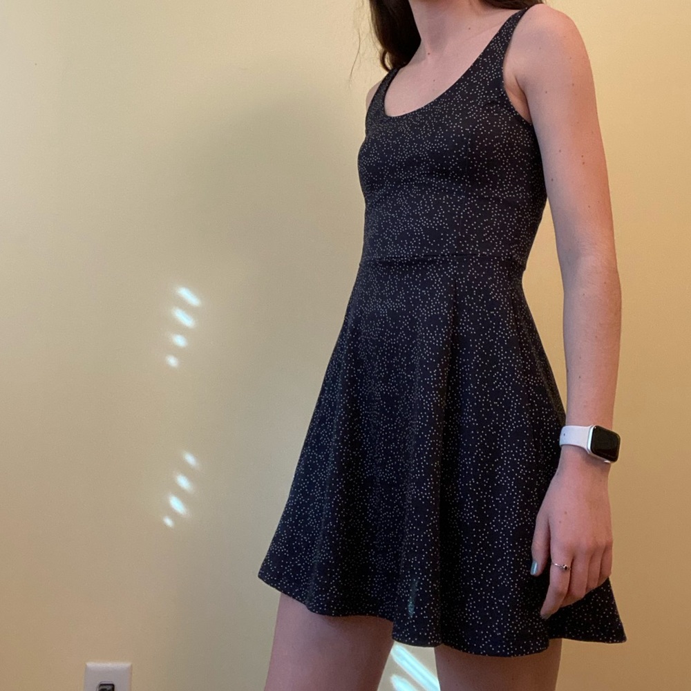 Navy Blue Dress w/ Small White Polka Dots